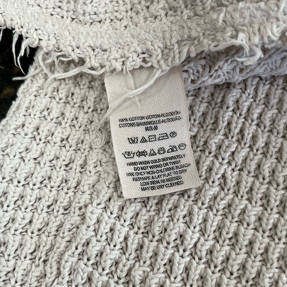 Free People Cream Ivory Off-Shoulder Raw Hem Cotton Women's Waffle Knit Sweater - Picture 12 of 12